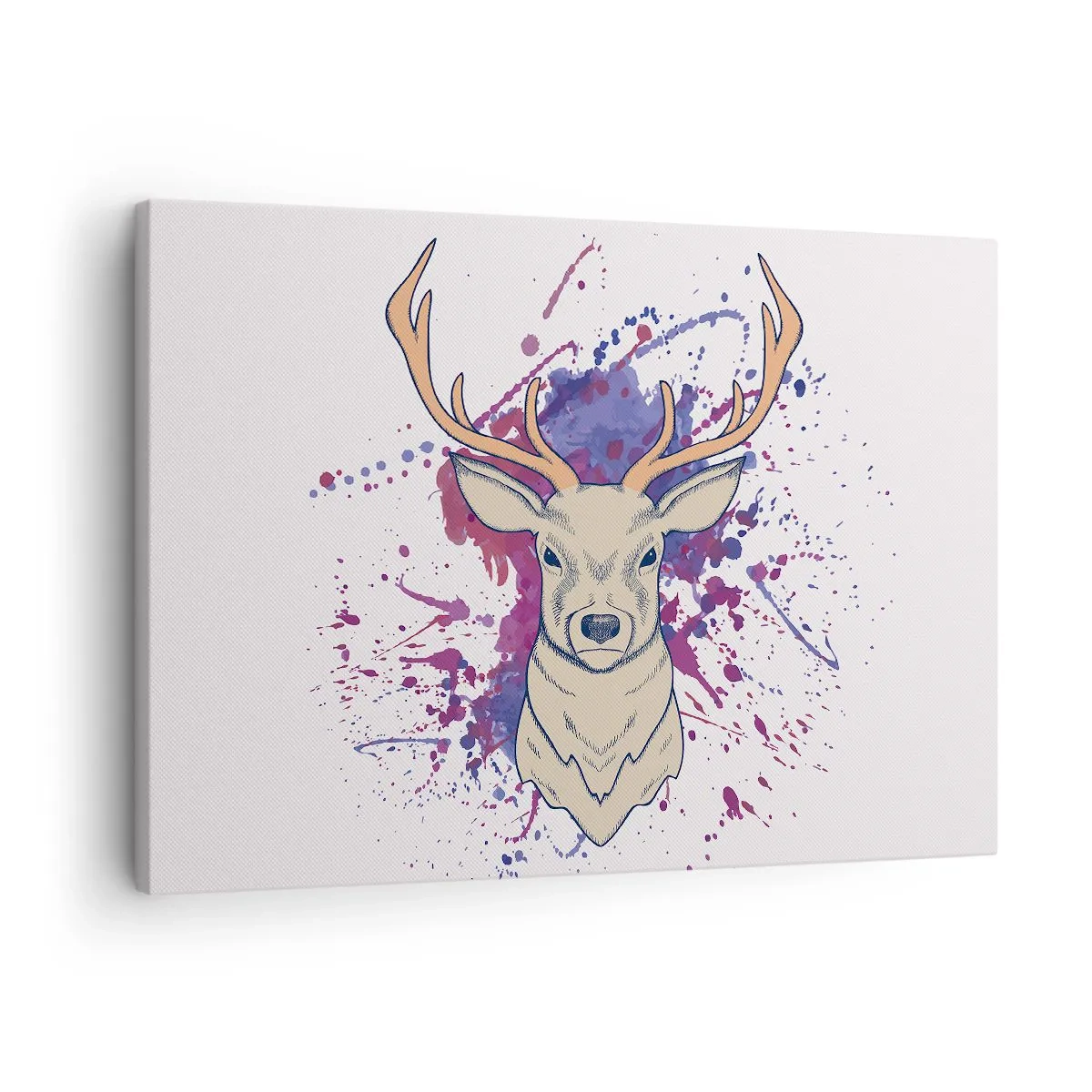 Tablou pe pânză Canvas - Portretul unui cerb cu pete abstracte în fundal - 70x50cm - Curaj și echilibru - Decorațiune modernă pentru perete pentru living și dormitor ARTTOR