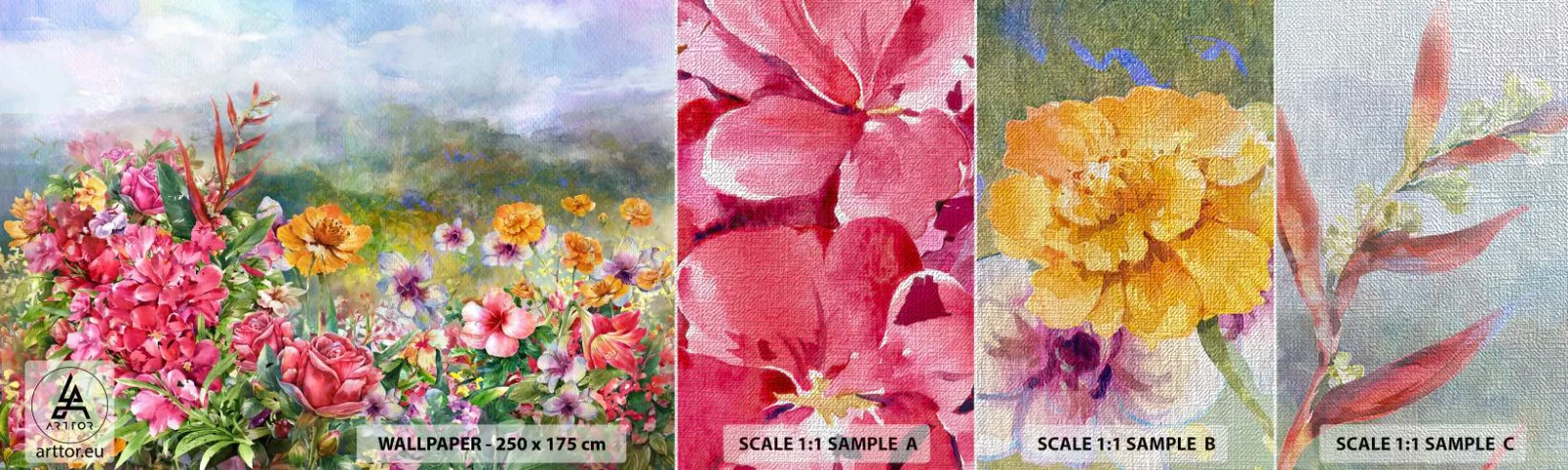 Mostră tapet Premium Canvas - O grădină înnebunită - Flori, Grădină, Natură - 100x30 cm