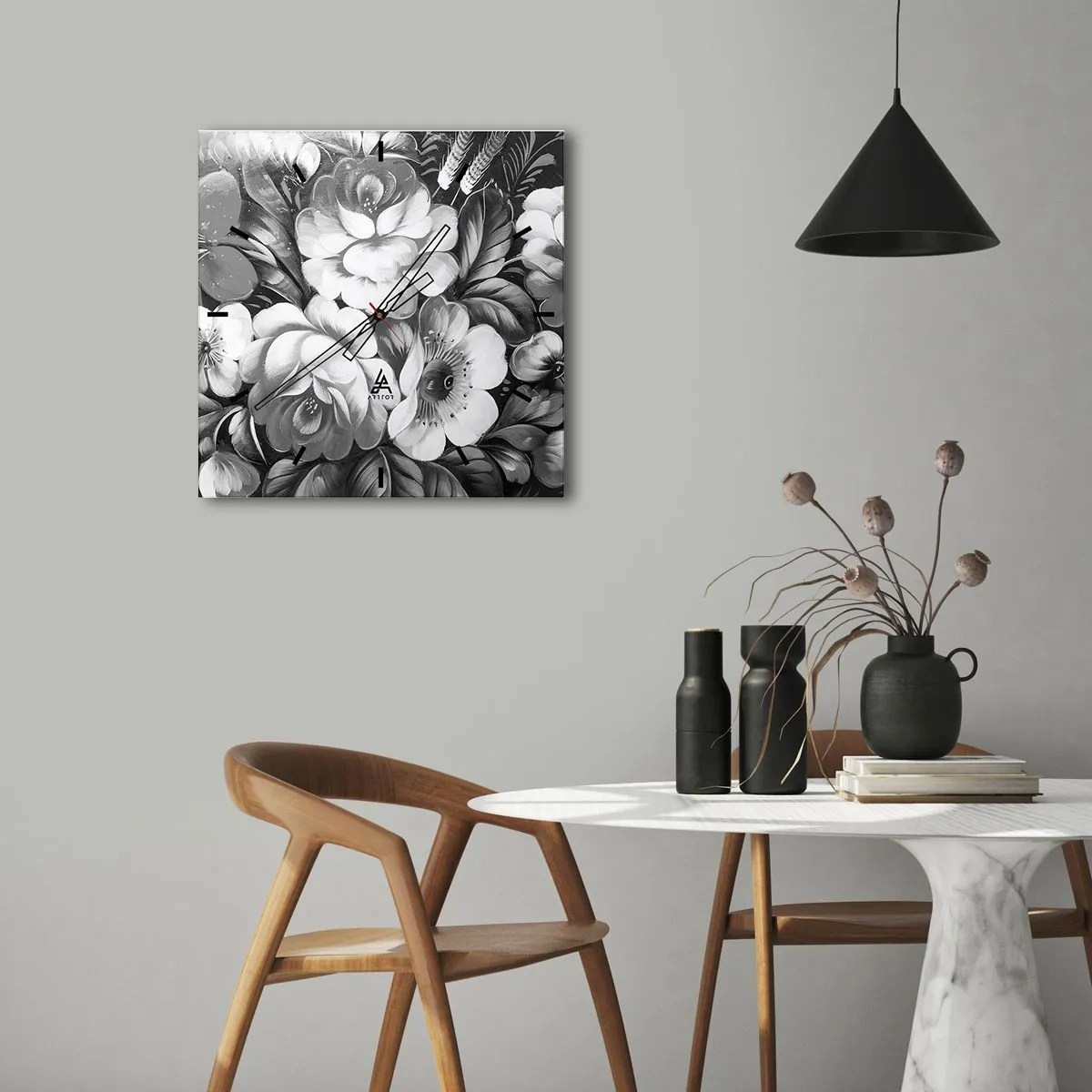 Ceas de perete - Ceas pe sticlă - Frumoase chiar și în gri - 40x40 cm