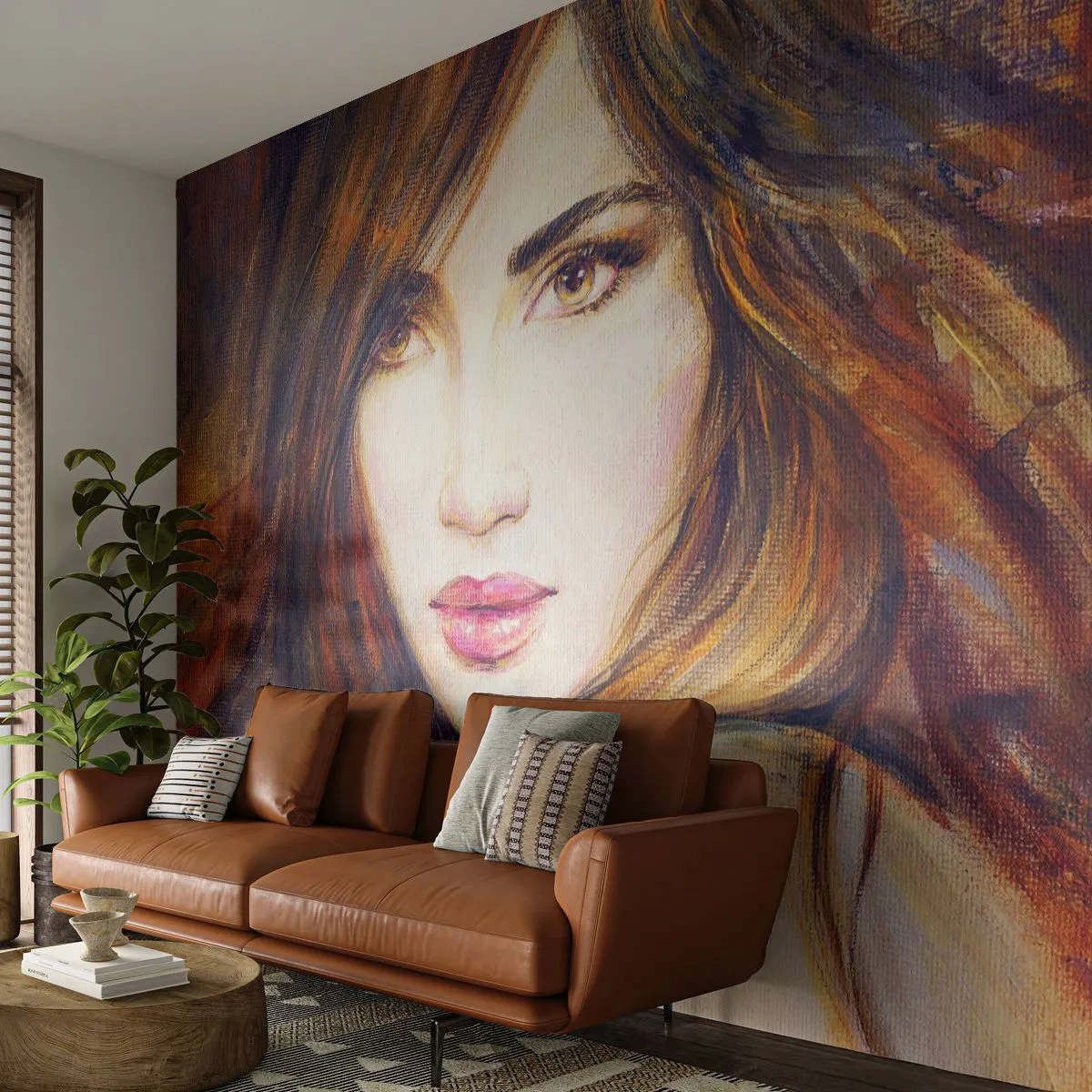 Tapet Standard Eco - Un bănuț pentru gândurile tale - Chipul de femeie, Portretul unei femei, Păr - 400x280 cm
