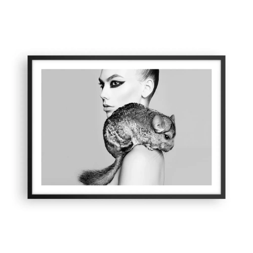 Poster în ramă neagră - Dama cu șinșilă - 70x50 cm