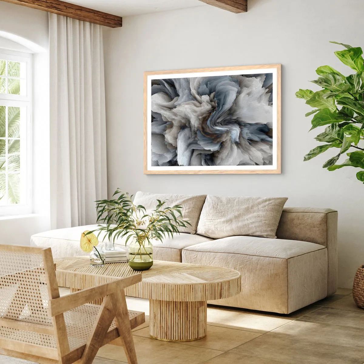 Poster în ramă de stejar deschis - Piatră și floare - 50x40 cm