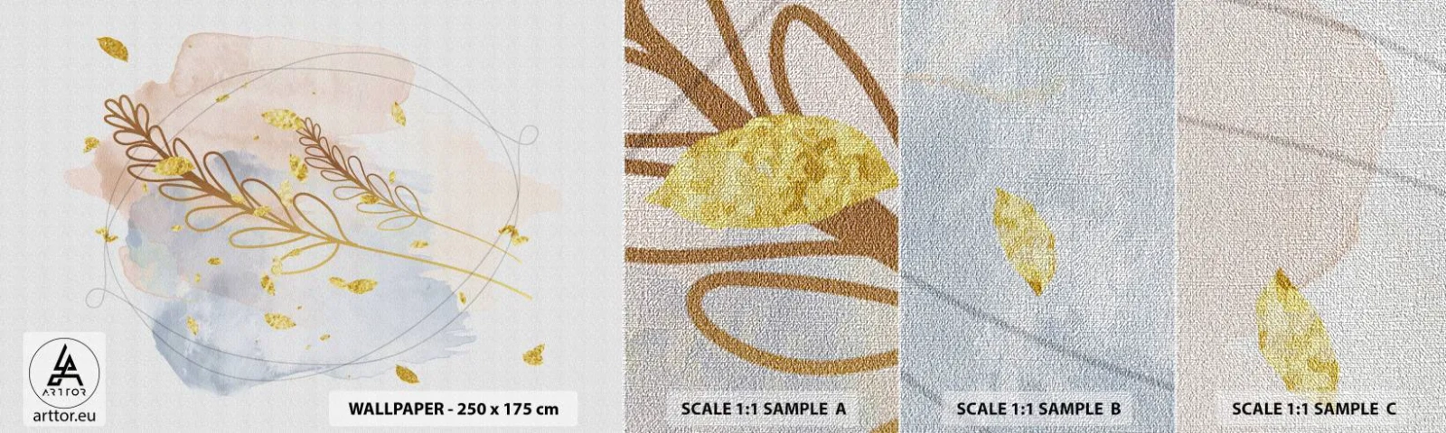 Mostră tapet Premium Canvas - Suflul de aur - Luminos, Minimalist, Modern - 100x30 cm