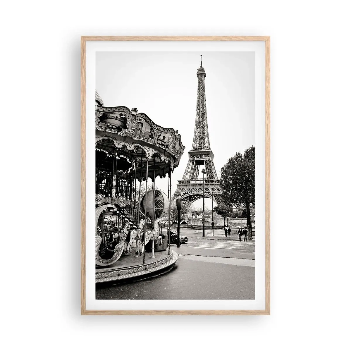 Poster în ramă de stejar deschis - Distracții retro pariziene - 61x91 cm