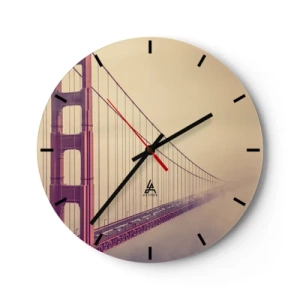 Ceas de perete - Ceas pe sticlă - Podul Golden Gate pe fundalul încețoșat - 30x30cm - Între cer și pământ - Decorațiune modernă pentru perete pentru living, bucătărie și dormitor ARTTOR