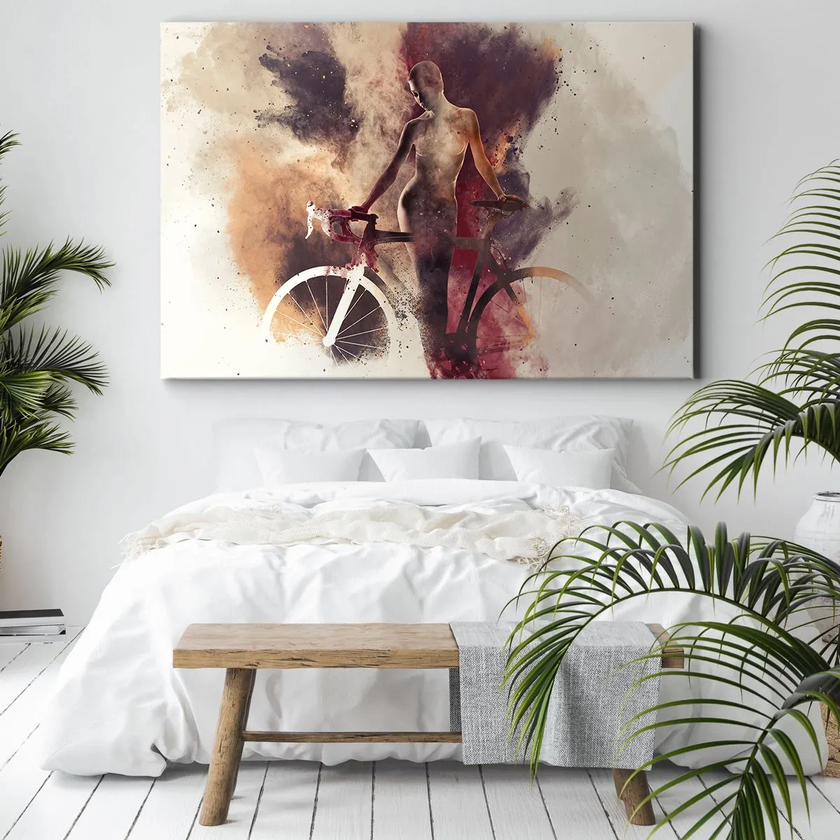 Tablou pe pânză Canvas - Siluetă abstractă cu o bicicletă într-un stil artistic - 70x50cm - În forme de marmură sufletul ciclist - Decorațiune modernă pentru perete pentru living și dormitor ARTTOR
