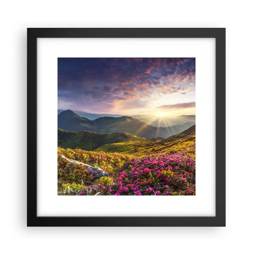 Poster în ramă neagră - Prospețimea unei dimineți de munte - 30x30 cm