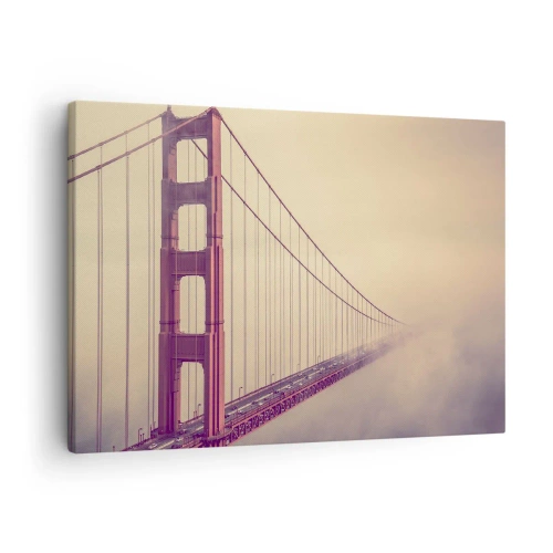 Tablou pe pânză Canvas - Un pod în ceață în nuanțe pastelate, simbol al eleganței și păcii - 70x50cm - Între cer și pământ - Decorațiune modernă pentru perete pentru living și dormitor ARTTOR