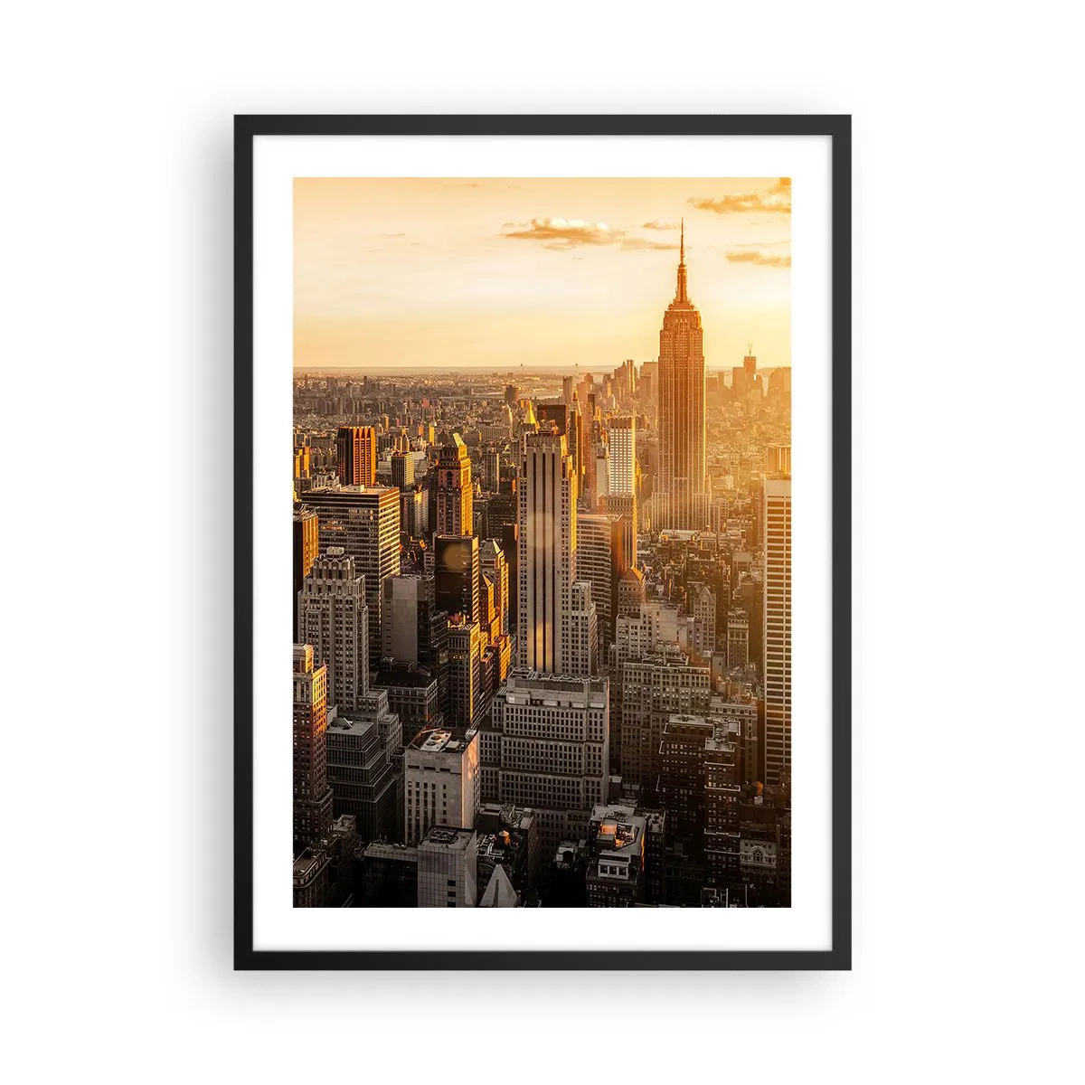 Poster în ramă neagră - Orizontul Manhattanului la apus de soare de pe Empire State Building - 50x70cm - Crescând la soare - Decorațiune modernă pentru perete pentru living și dormitor ARTTOR