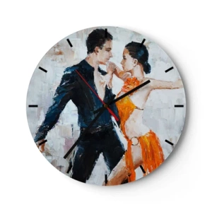 Ceas de perete - Ceas pe sticlă - Un cuplu dansând într-un ritm intens cu poziții dinamice - 30x30cm - Dirty dancing - Decorațiune modernă pentru perete pentru living, bucătărie și dormitor ARTTOR
