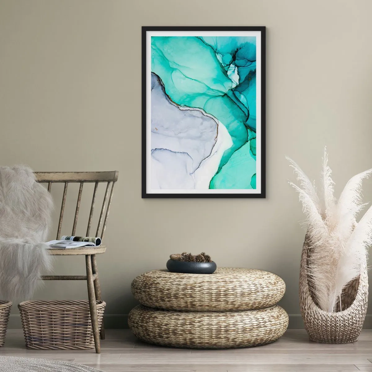 Poster în ramă neagră - Studiu în turcoaz - 61x91 cm