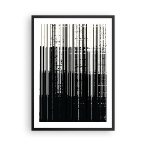 Poster în ramă neagră - Compoziție abstractă de linii negre pe fundal alb - 50x70cm - Valuri și vibrații - Decorațiune modernă pentru perete pentru living și dormitor ARTTOR
