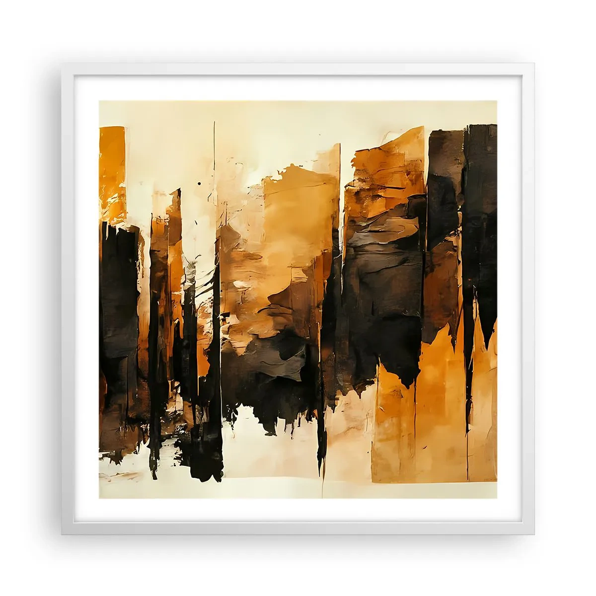 Poster în ramă albă - Armonie de negru și auriu - 60x60 cm