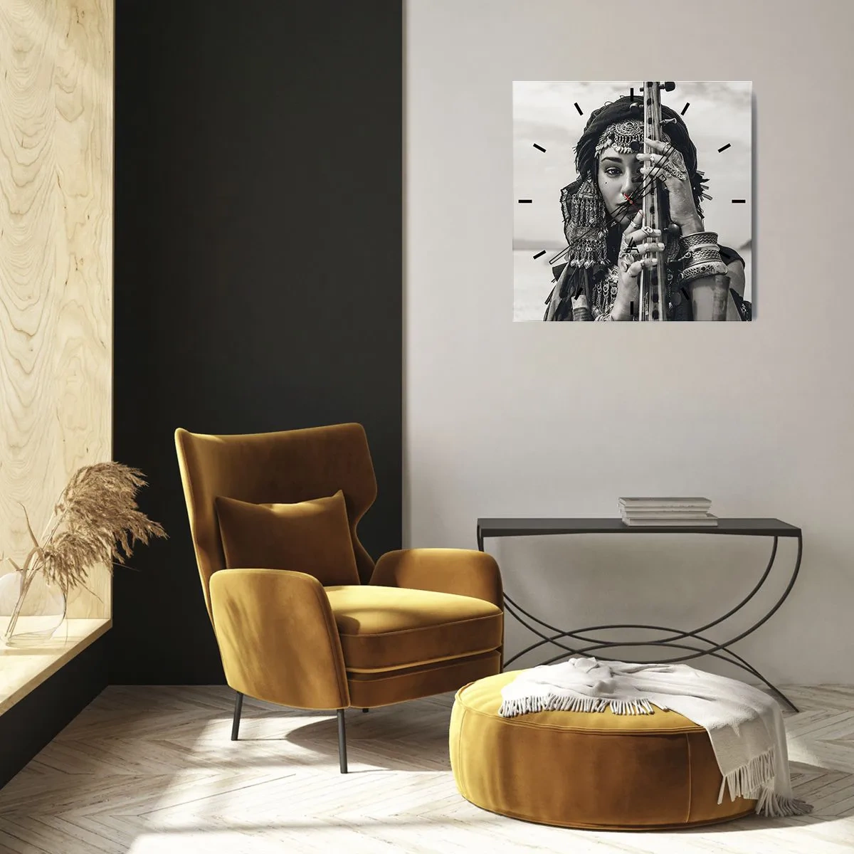 Ceas de perete - Ceas pe sticlă - Muzica orientală în sine - 40x40 cm