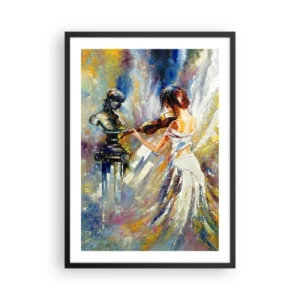 Poster în ramă neagră - Scenă abstractă cu o femeie care cântă la vioară - 50x70cm - Revigorați de sentimente - Decorațiune modernă pentru perete pentru living și dormitor ARTTOR