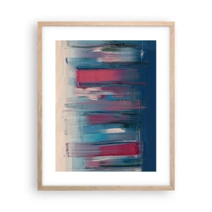 Poster în ramă de stejar deschis - Compoziție verticală în albastru și roșu - 40x50 cm