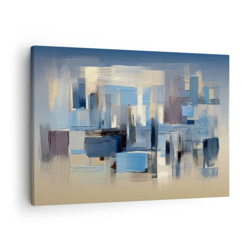 Tablou pe pânză Canvas - Forme geometrice în nuanțe de albastru și bej - 70x50cm - Construcție albastră - Decorațiune modernă pentru perete pentru living și dormitor ARTTOR