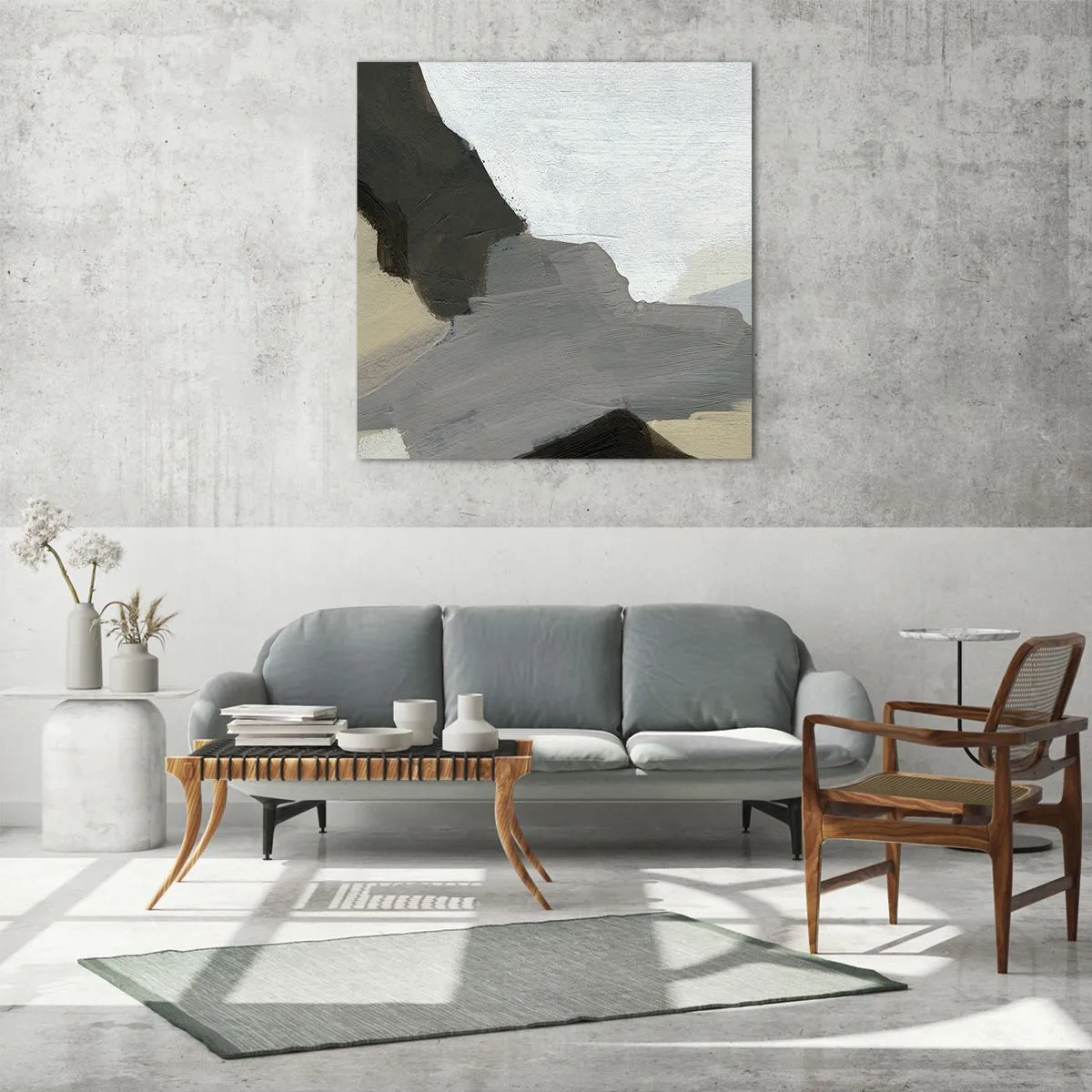Tablou pe sticlă - Abstracție: despărțirile griului - 50x50 cm