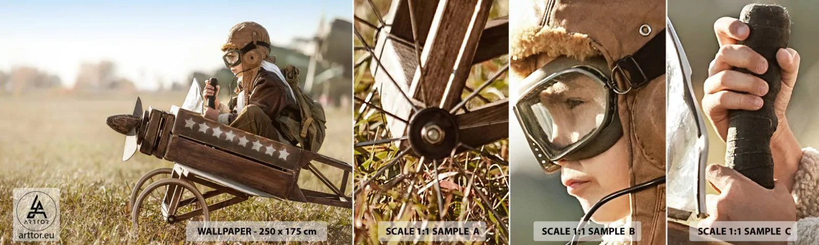 Mostră tapet autocolant Deluxe Sticker - Porniți spre vis - Băiat, Avion, Epocă - 100x30 cm