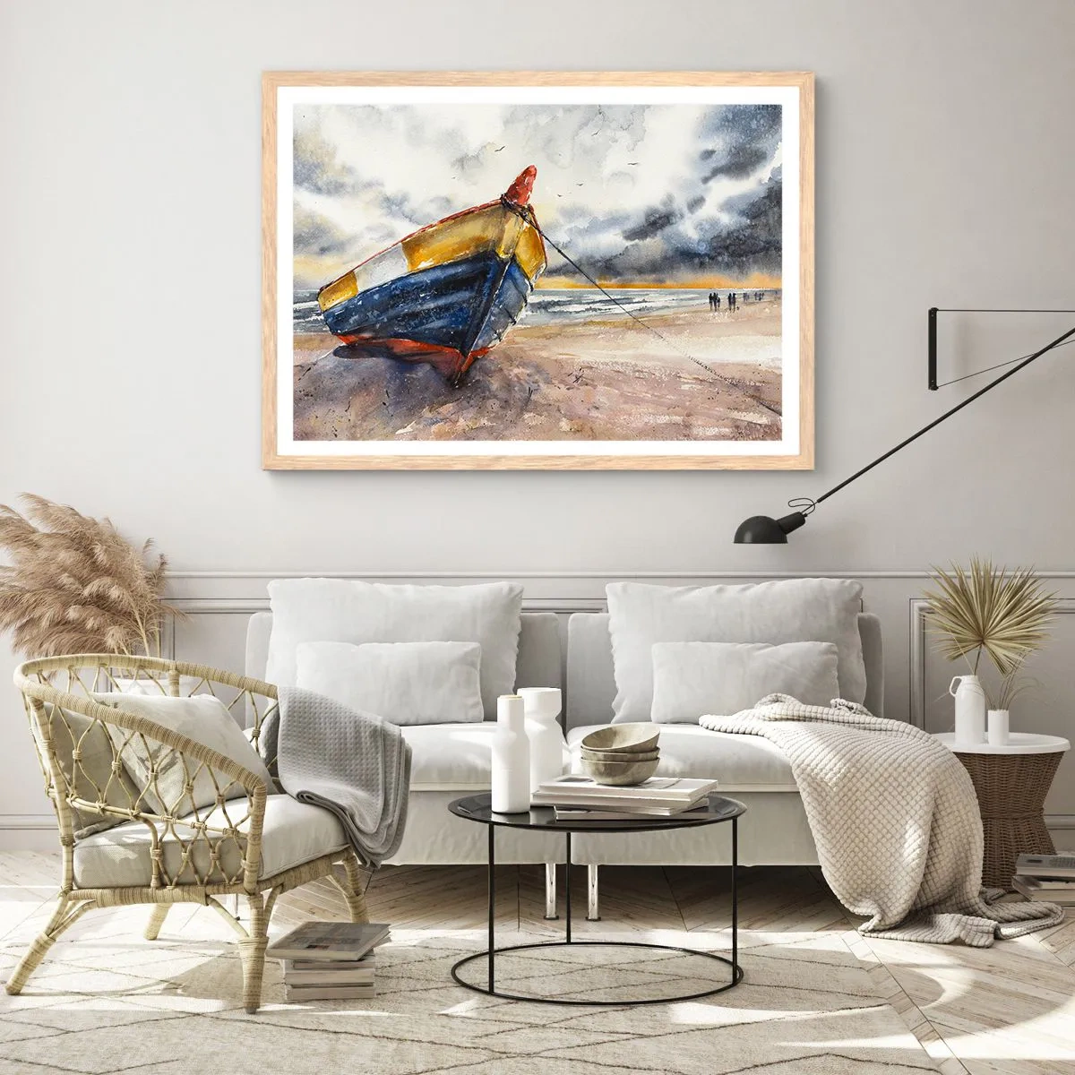 Poster în ramă de stejar deschis - Se odihnește pe țărm - 100x70 cm