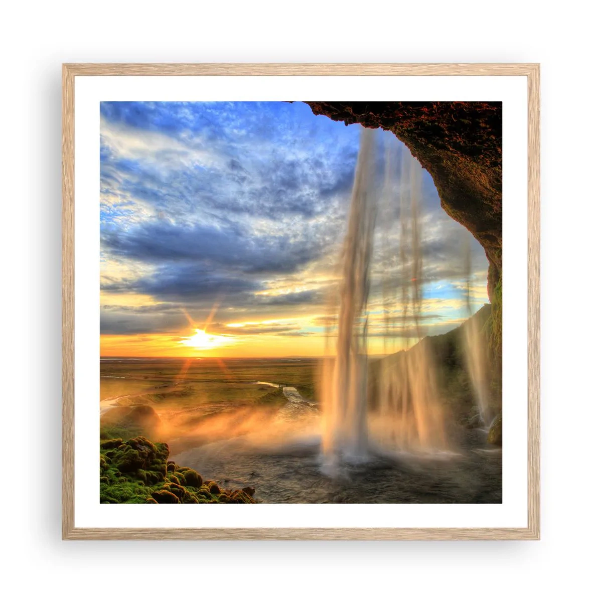 Poster în ramă de stejar deschis - Lumea din spatele vălului de picături - 60x60 cm