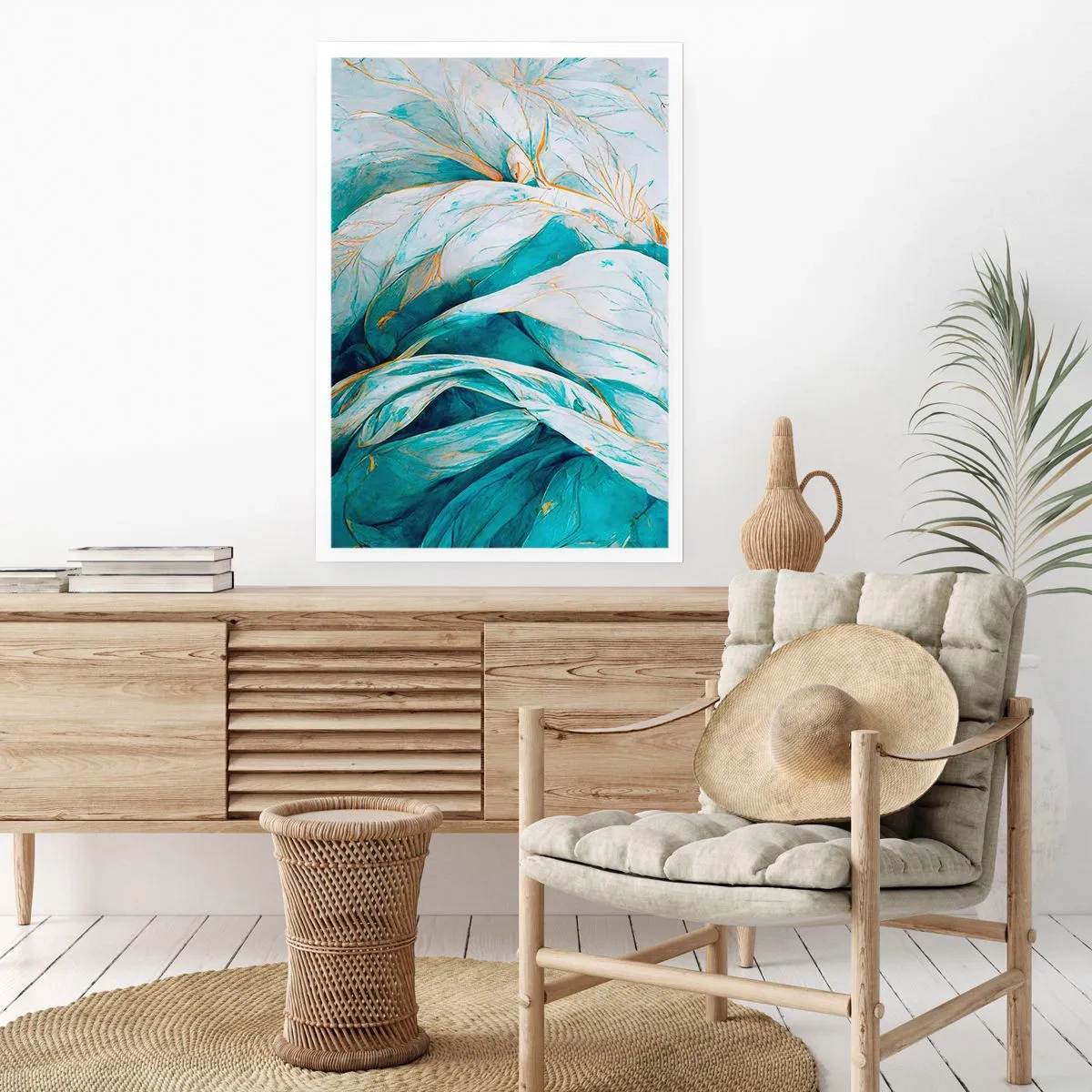 Poster - Abstractul albastru cu motiv auriu - 50x70 cm
