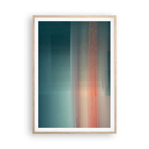 Poster în ramă de stejar deschis - Abstracție: unde de lumină - 70x100 cm