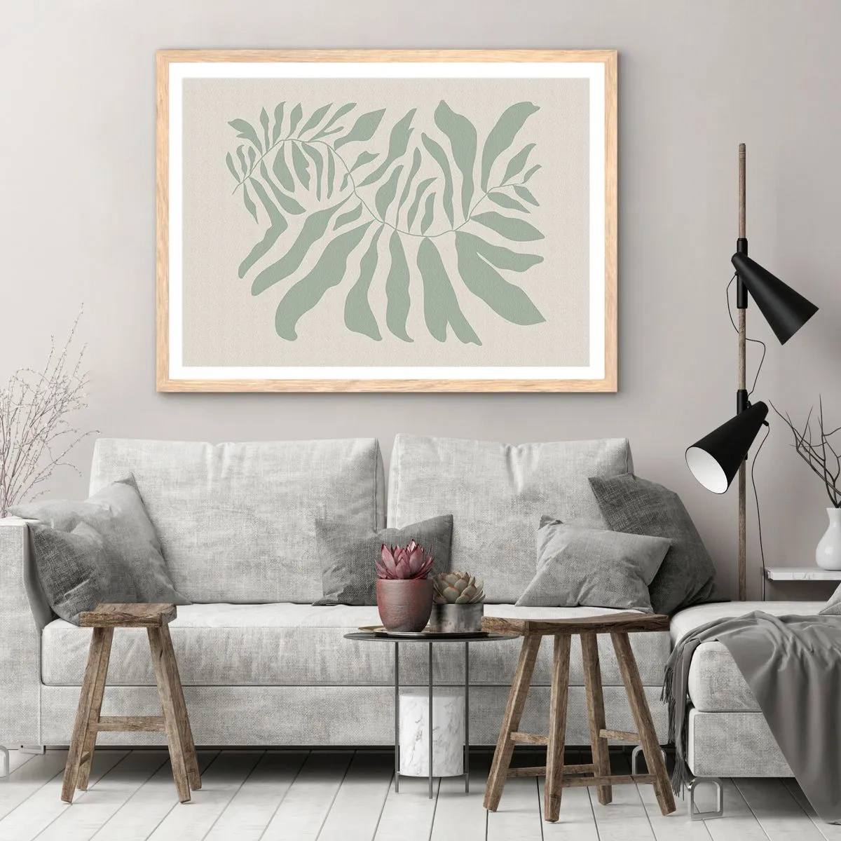 Poster în ramă de stejar deschis - Ramura de smarald - 91x61 cm