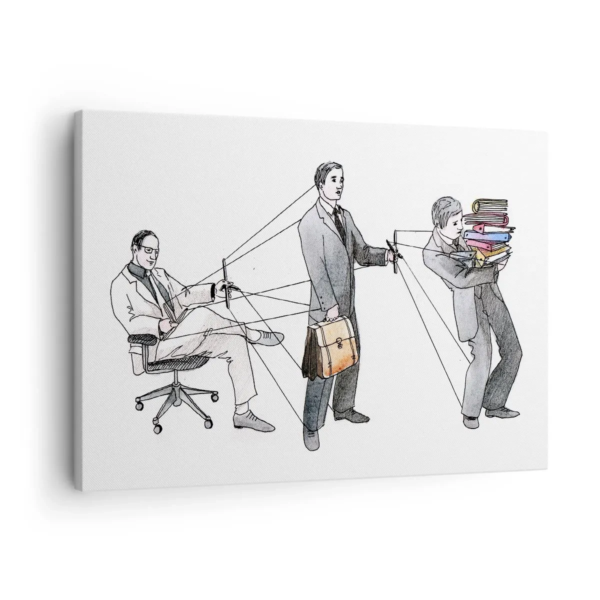 Tablou pe pânză Canvas - O ilustrație care prezintă oameni controlați ca niște marionete. - 70x50cm - Fiecare are stăpânul său - Decorațiune modernă pentru perete pentru living și dormitor ARTTOR