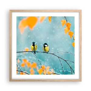 Poster în ramă de stejar deschis - Bârfele păsărilor - 50x50 cm