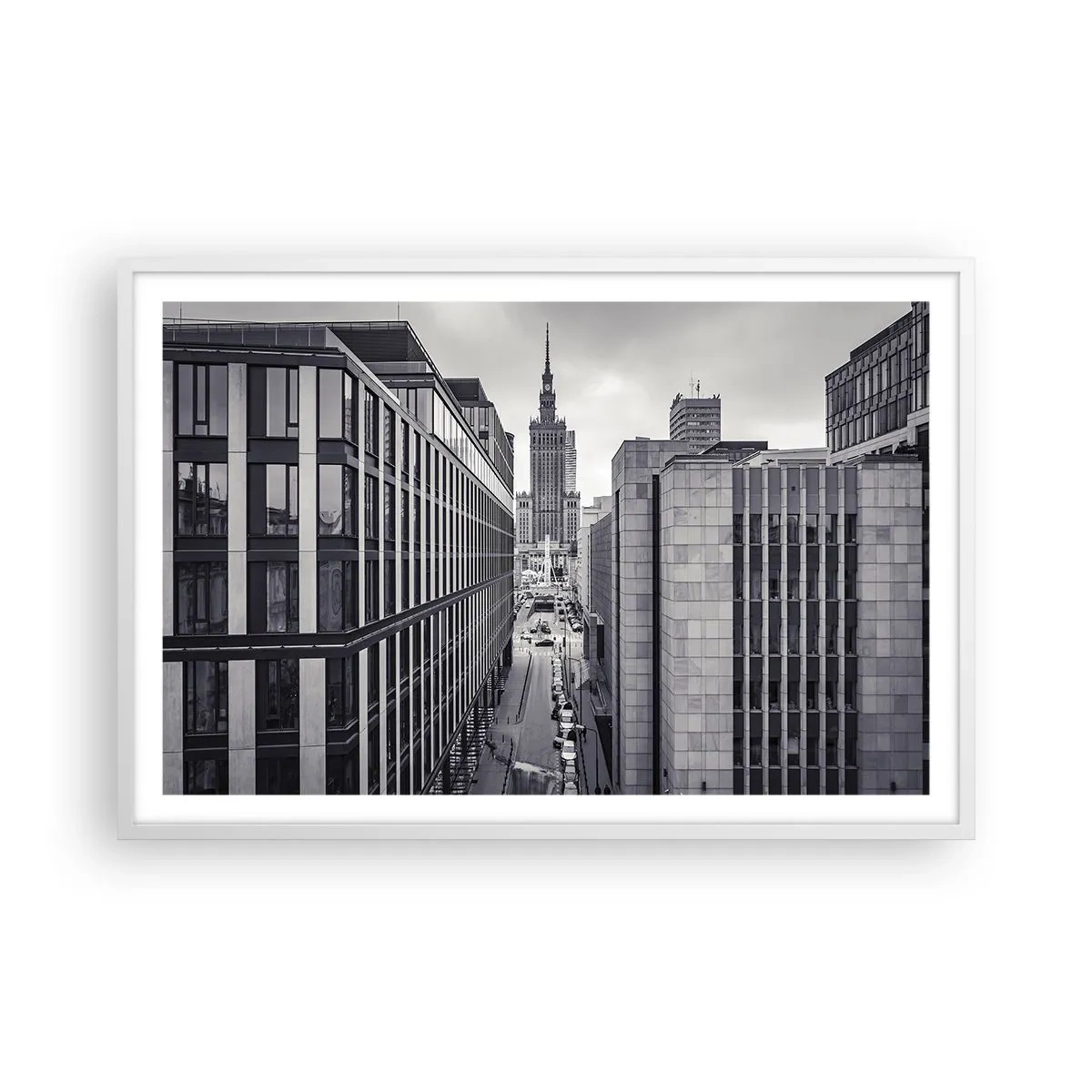 Poster în ramă albă - Vale citadină din Varșovia - 91x61 cm