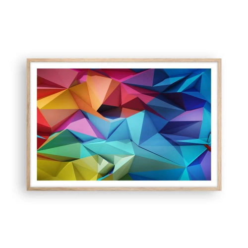 Poster în ramă de stejar deschis - Origami de curcubeu - 91x61 cm