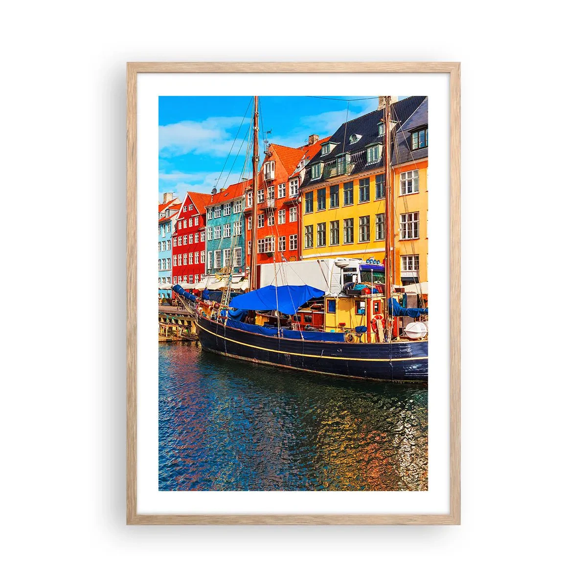 Poster în ramă de stejar deschis - Portul vesel - 50x70 cm