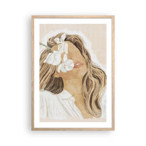 Poster în ramă de stejar deschis - Printre flori în exaltare - 50x70 cm