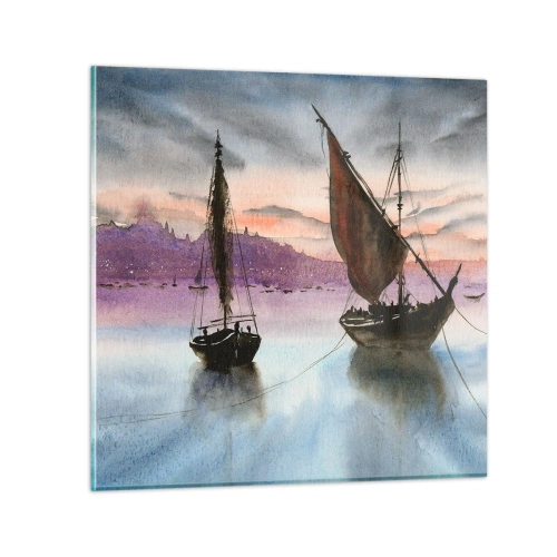 Tablou pe sticlă - O seară în port - 50x50 cm