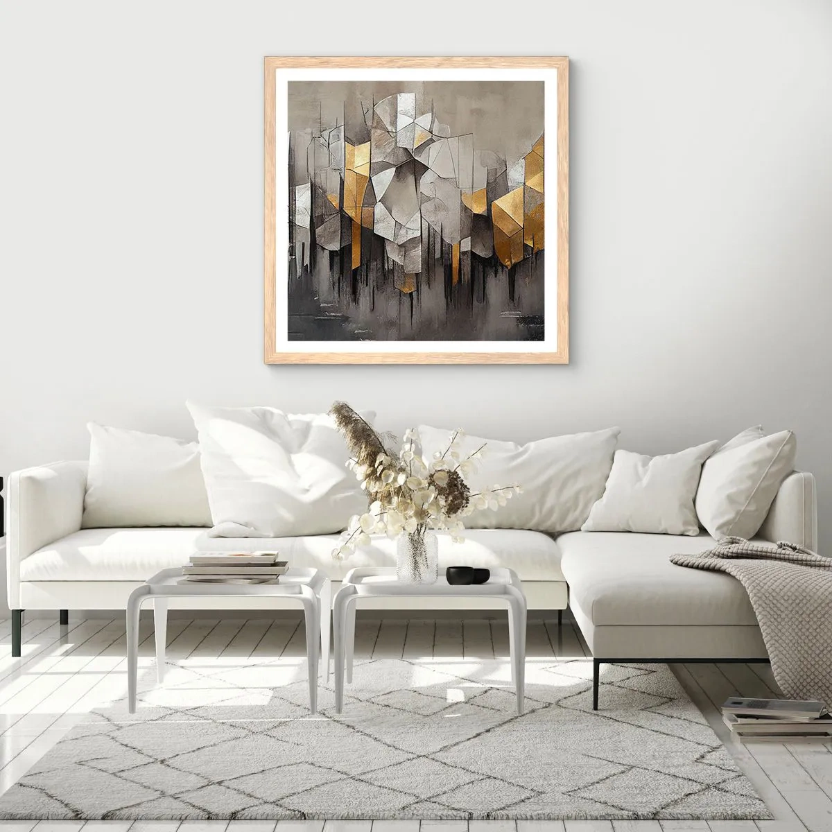 Poster în ramă de stejar deschis - Compoziție de gheață și lumină - 30x30 cm