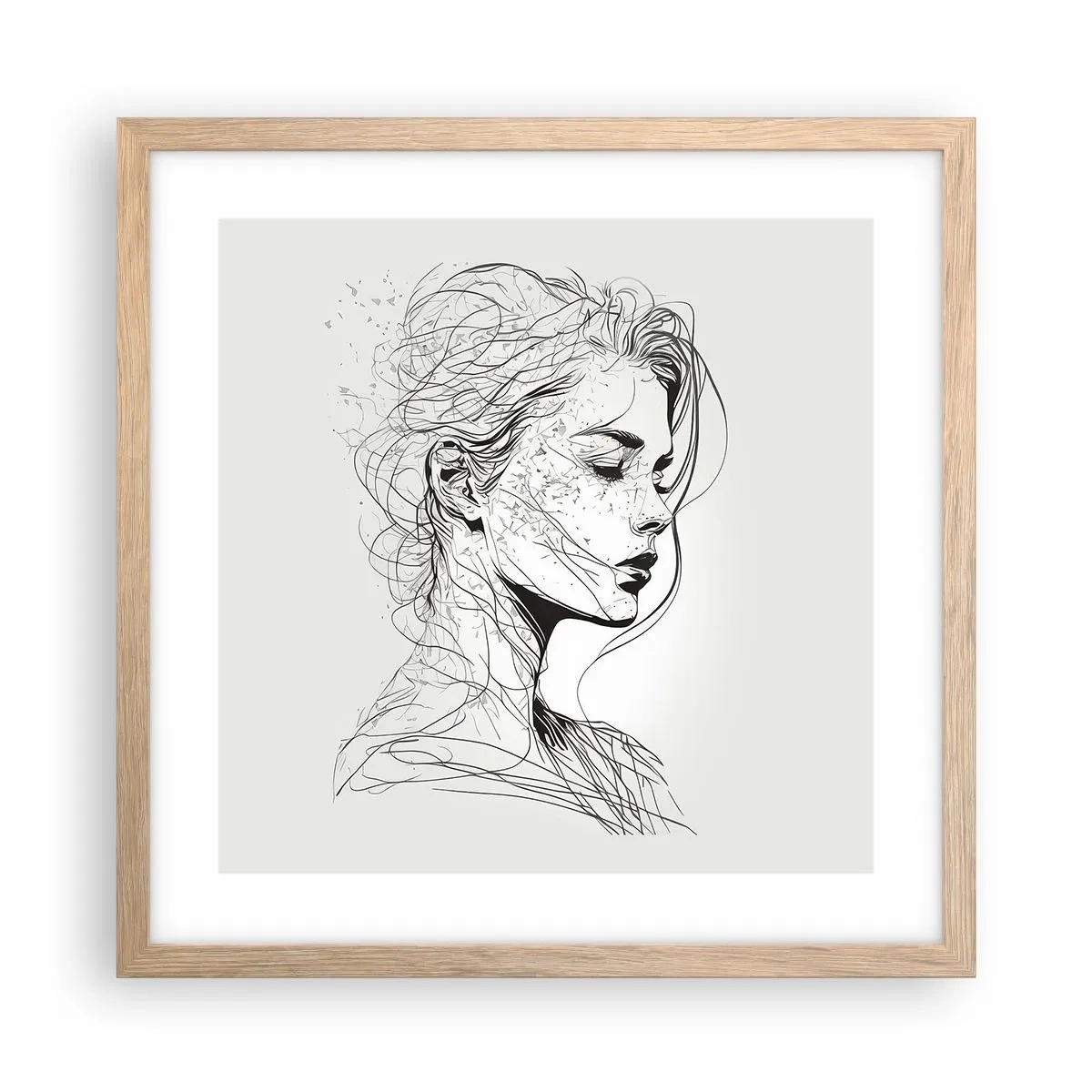 Poster în ramă de stejar deschis - Desenată cu linii - 40x40 cm