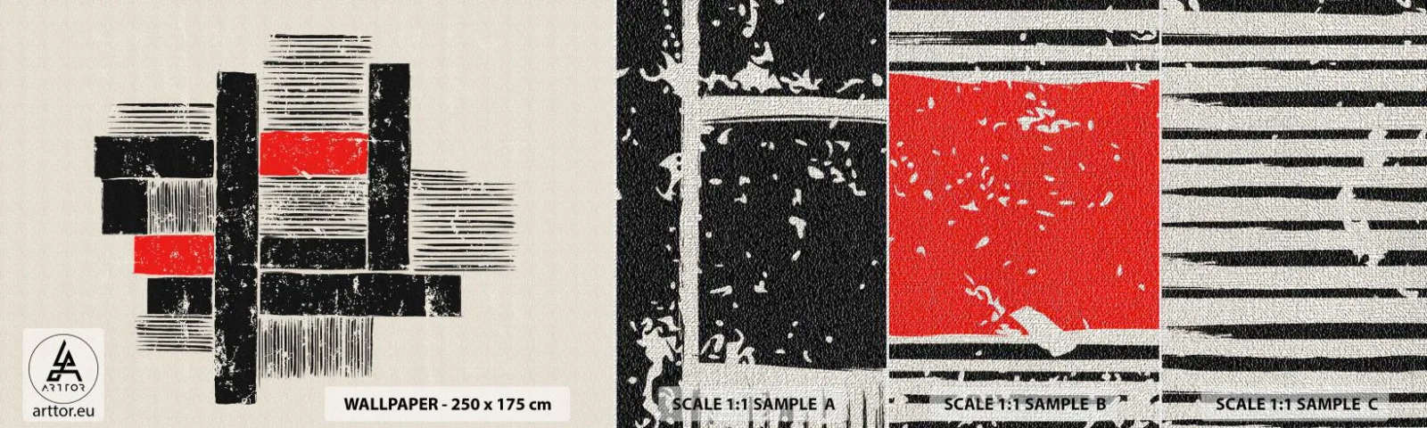 Mostră tapet Premium Canvas - Roșu și negru - Abstracția, Artă Modernă, Industrial - 100x30 cm