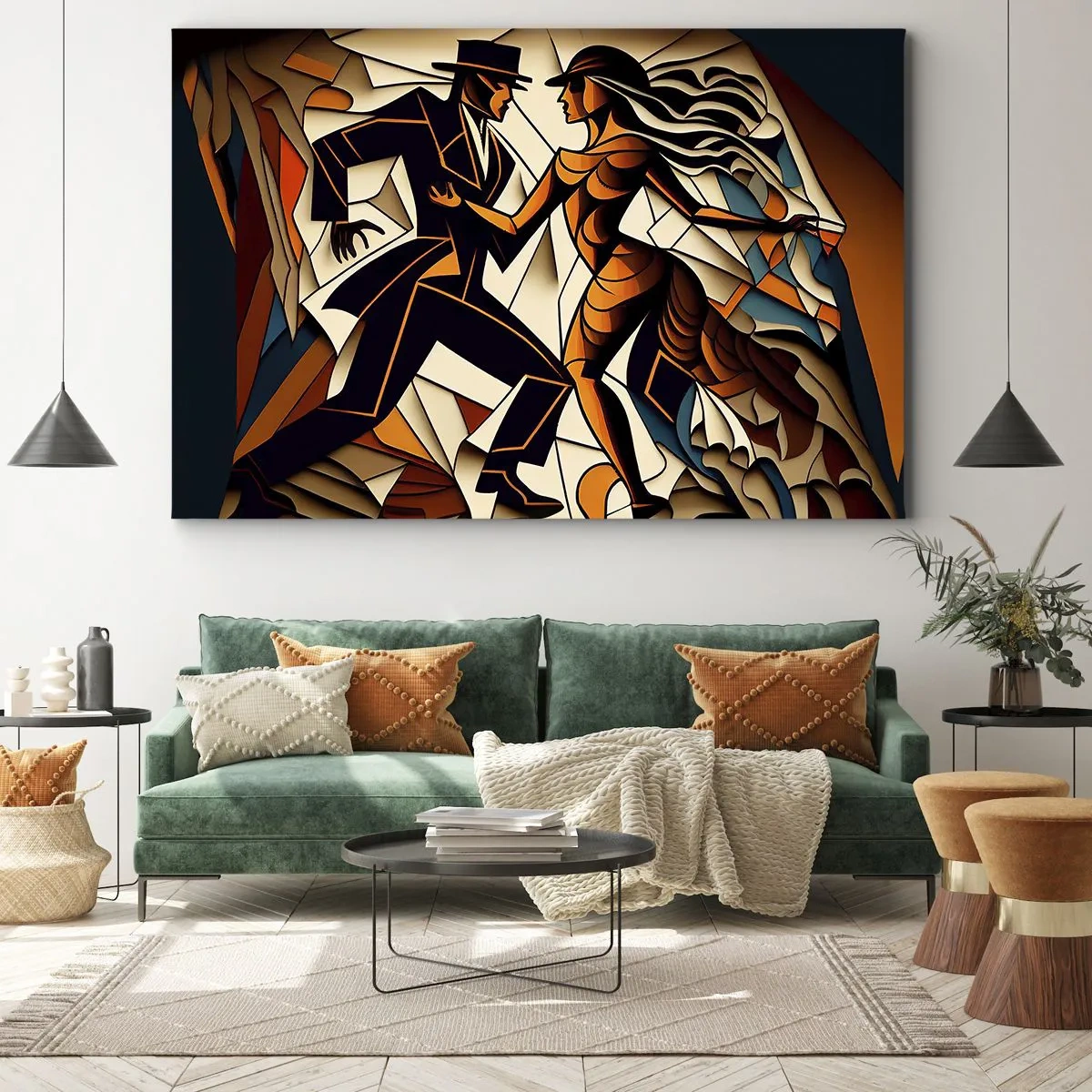 Tablou pe pânză Canvas - Un cuplu dinamic care dansează într-o formă abstractă. - 70x50cm - Dans cu pasiune - Decorațiune modernă pentru perete pentru living și dormitor ARTTOR