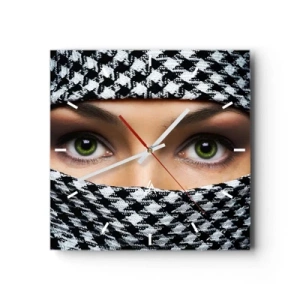 Ceas de perete - Ceas pe sticlă - Un portret al unei frumuseți cu ochii verzi - 30x30 cm