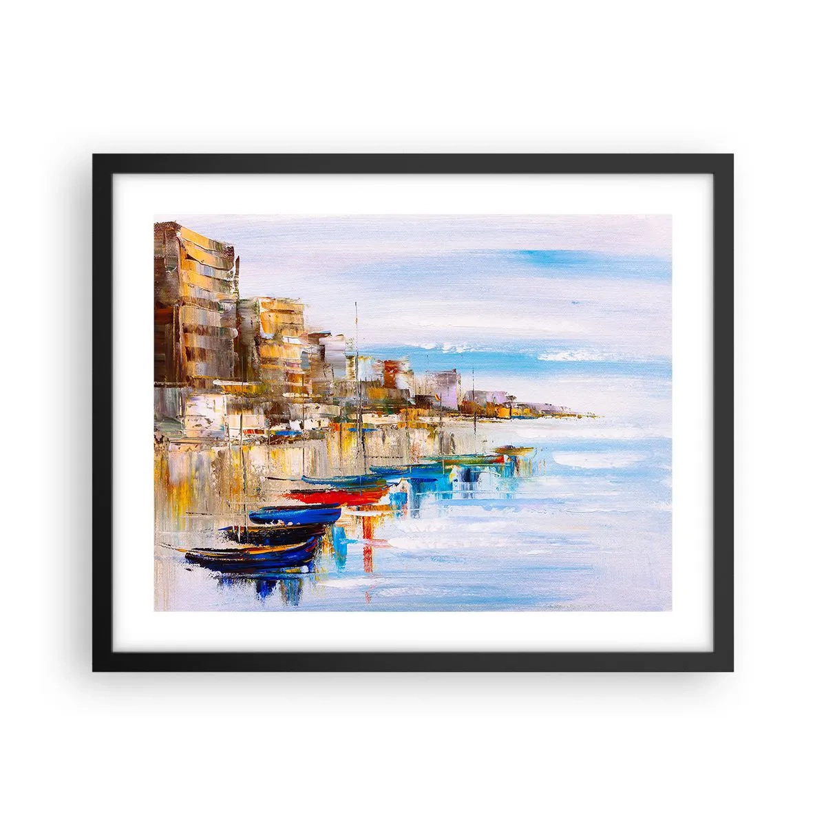 Poster în ramă neagră - Port urban multicolor - 50x40 cm