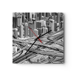 Ceas de perete - Ceas pe sticlă - Dubai - orașul imposibil - 30x30 cm
