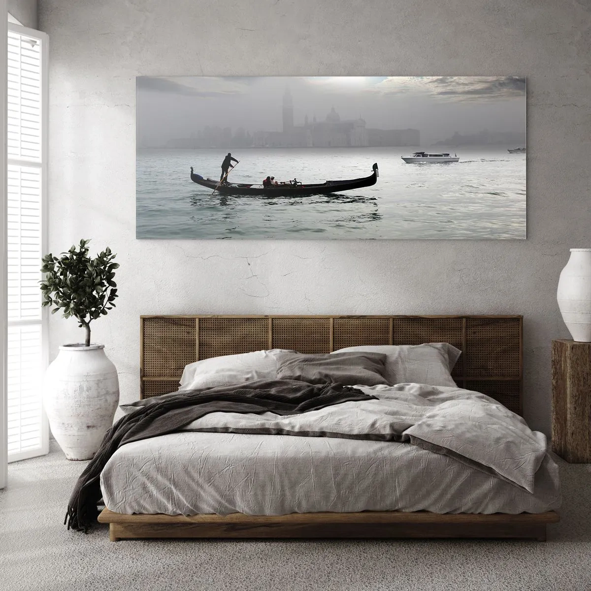 Tablou pe sticlă - Un oraș fabulos de apă și ceață - 100x40 cm