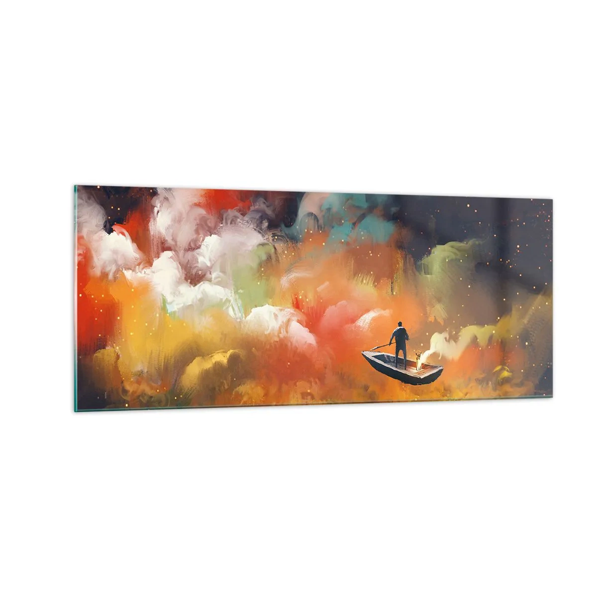Tablou pe sticlă - Cu barca prin galaxie - 100x40 cm