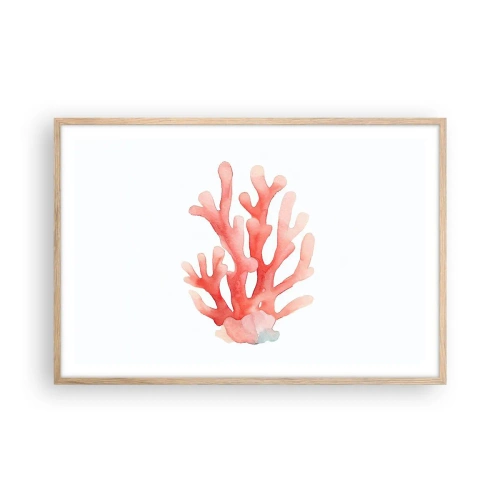 Poster în ramă de stejar deschis - Culoare de coral - 91x61 cm