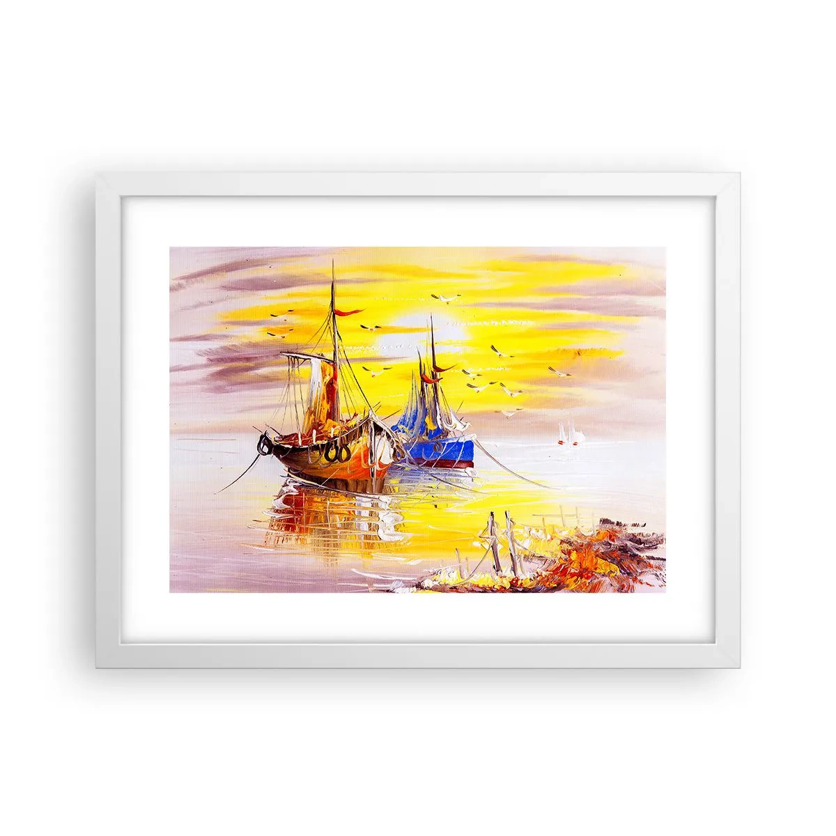 Poster în ramă albă - O binemeritată odihnă în port - 40x30 cm