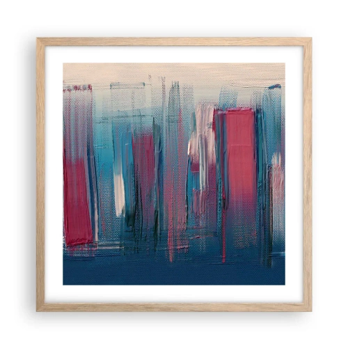 Poster în ramă de stejar deschis - Compoziție verticală în albastru și roșu - 50x50 cm