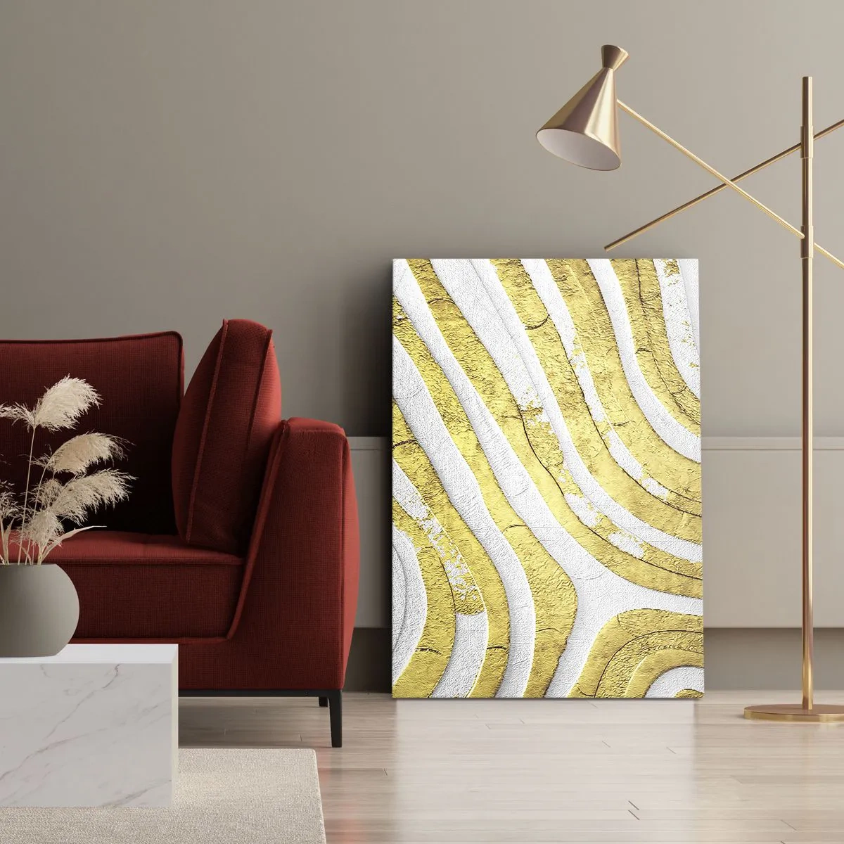 Tablou pe pânză - Compoziția în alb și auriu - 50x70 cm