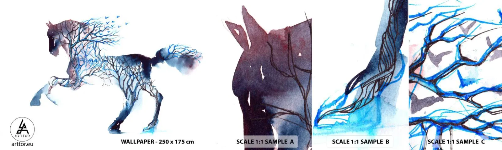 Mostră de Tapet Standard Eco - Și ca și cum pădurea s-ar fi mișcat - Abstracția, Cal, Animale - 100x30 cm