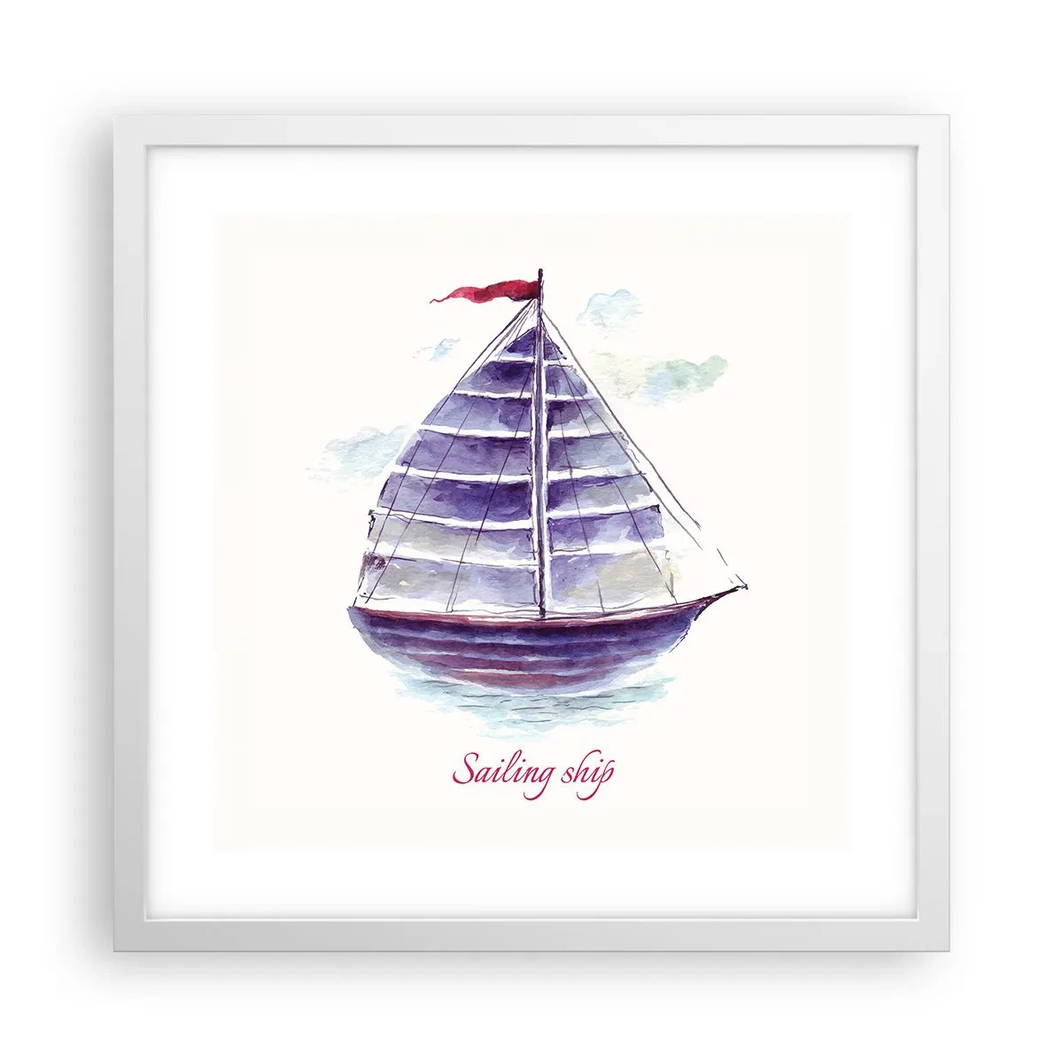 Poster în ramă albă - Pânze pline și apă calmă - 40x40 cm